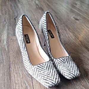 Kate Spade Black and White Herringbone Heels